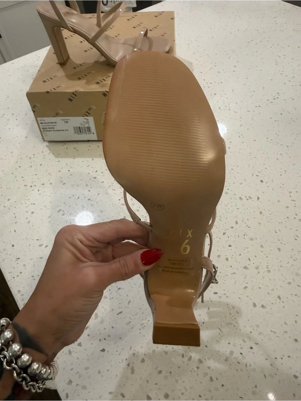 7 WIDE NWT - Mix No. 6 Nude Patent Strappy Block Heel Sandals